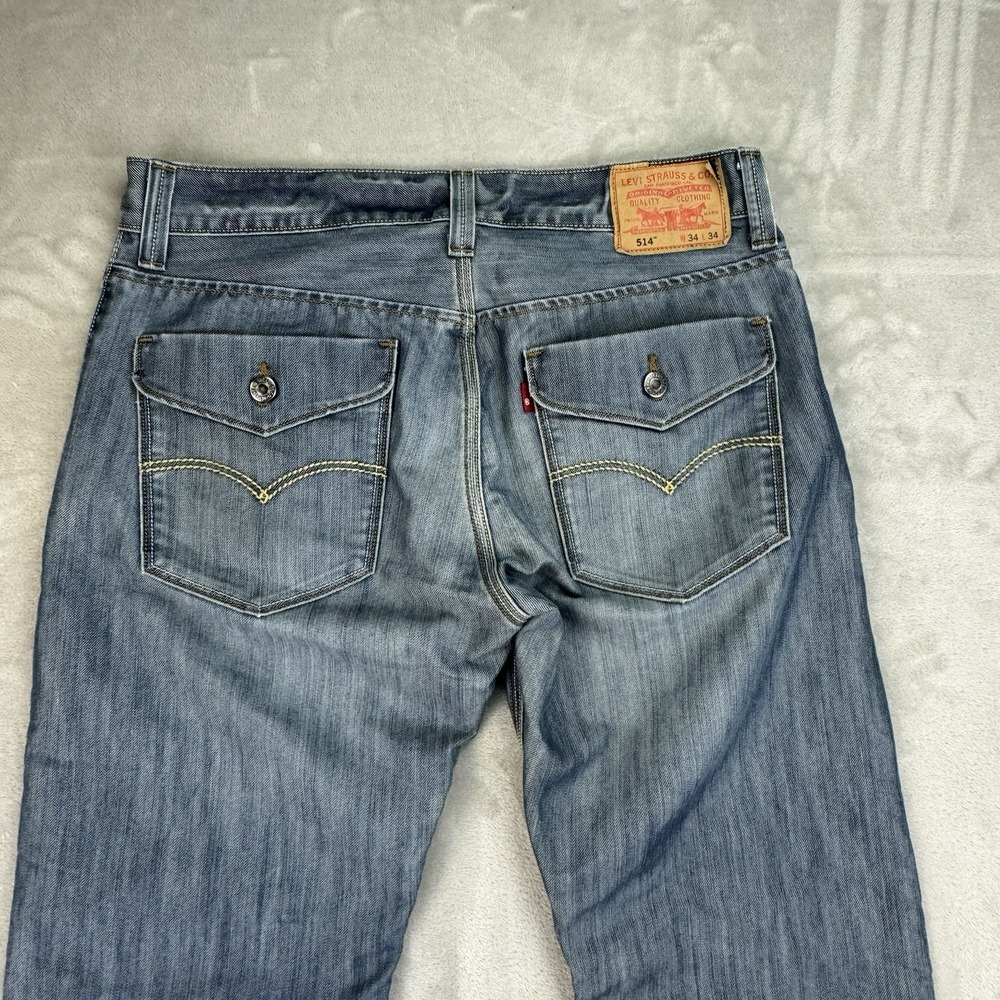 Levi's 514 Jeans Men's 34x34 Blue‎ Denim Slim Straight Pocket Flaps Medium Wash
